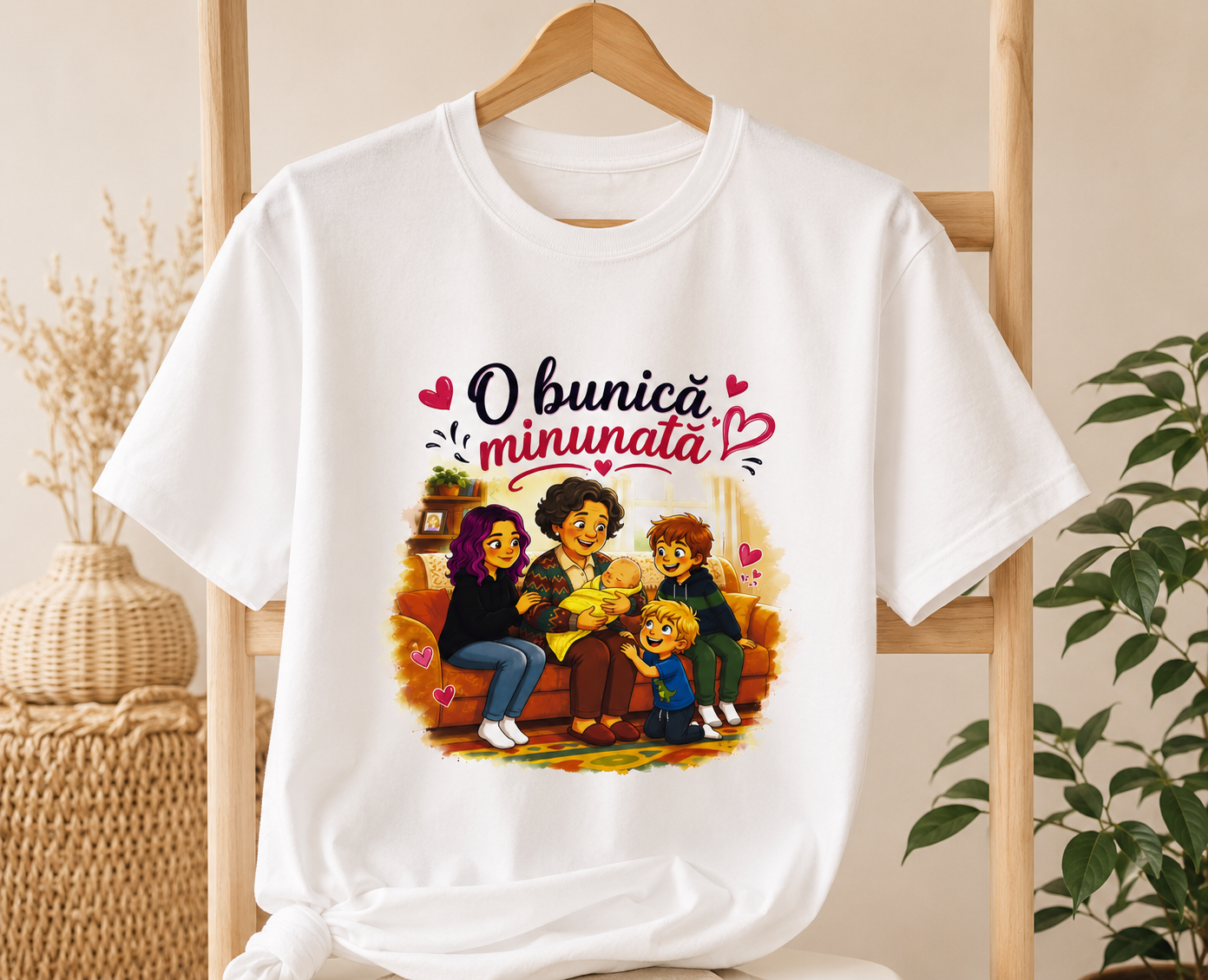 Tricou alb personalizat — O bunică minunată, imprimare DTF