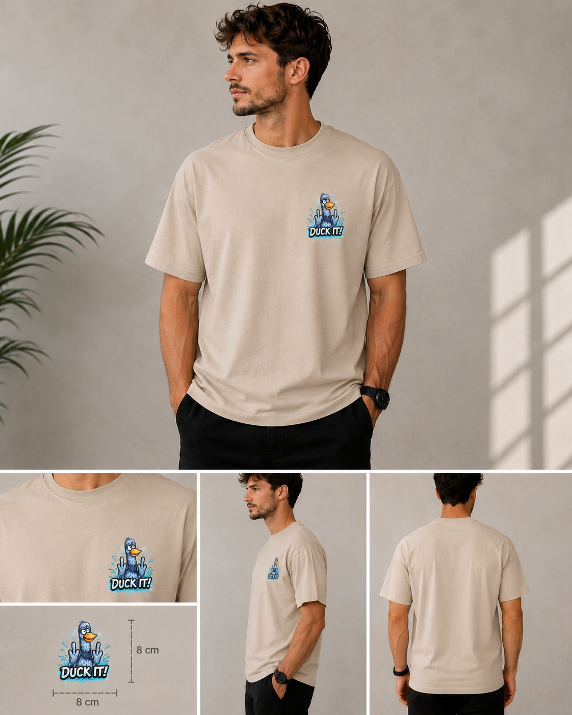 Tricou ivory personalizat Duck it! — imprimare DTF piept stânga
