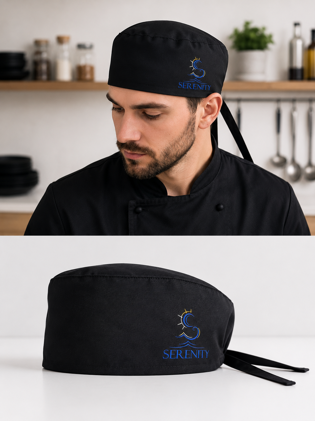 Bonetă bucătar brodată cu logo Serenity